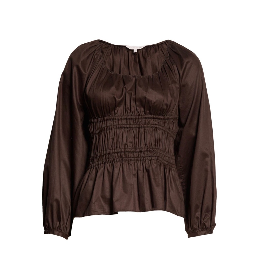 Rebecca Taylor Smocked Peplum Top in Peat